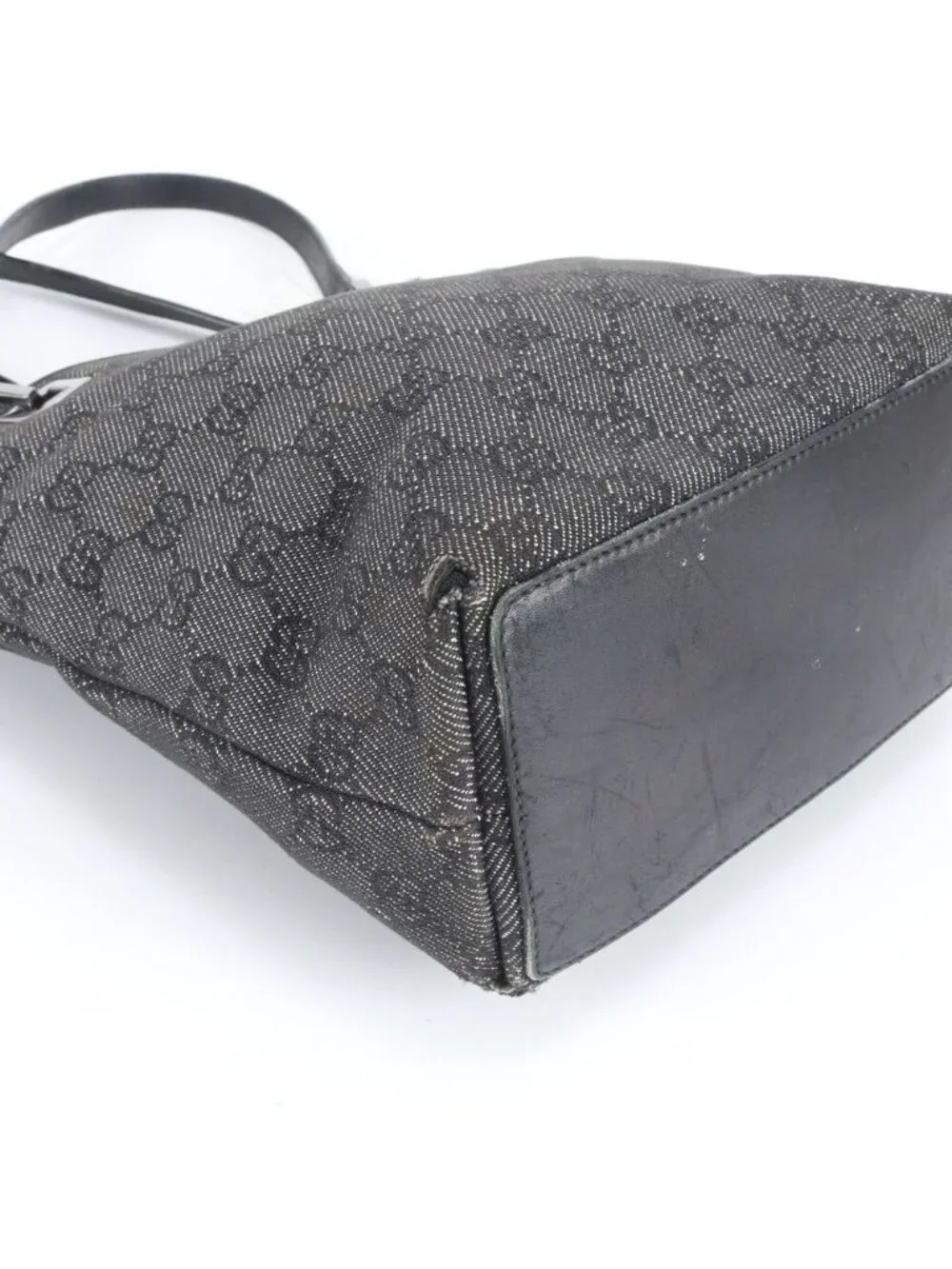 Gucci GG Canvas Leather Tote Shoulder Hand Black